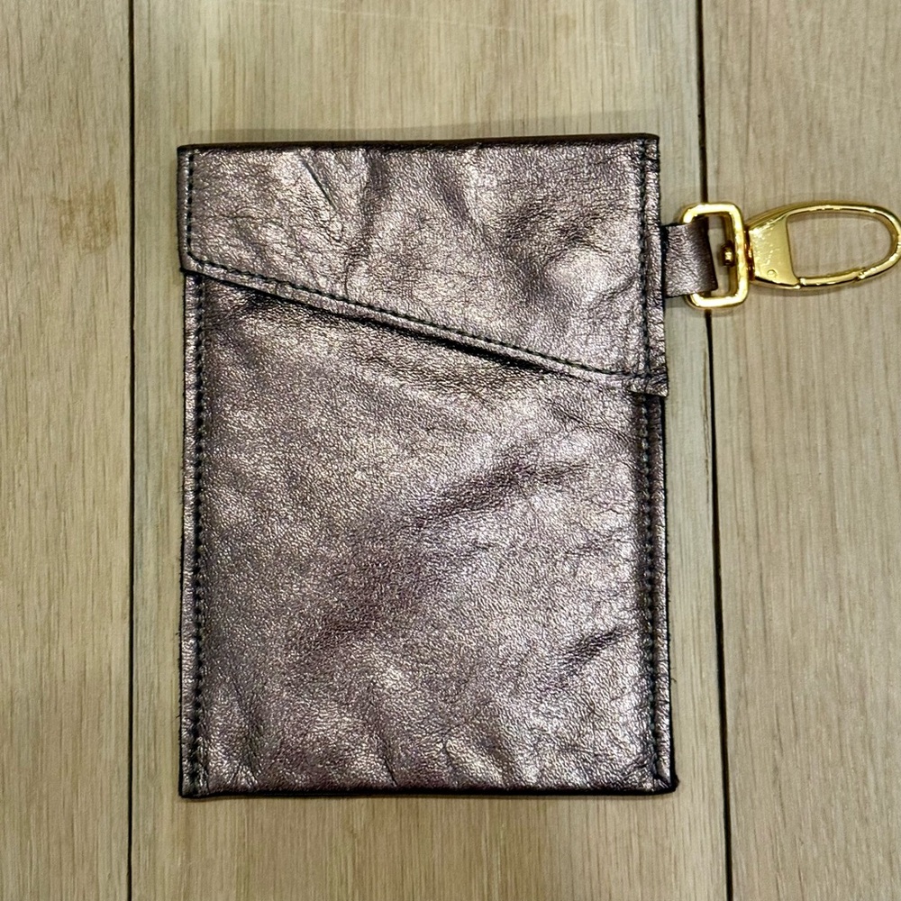 Avery Griffin Bronze Metallic Leather Card Pouch with Gold Clip